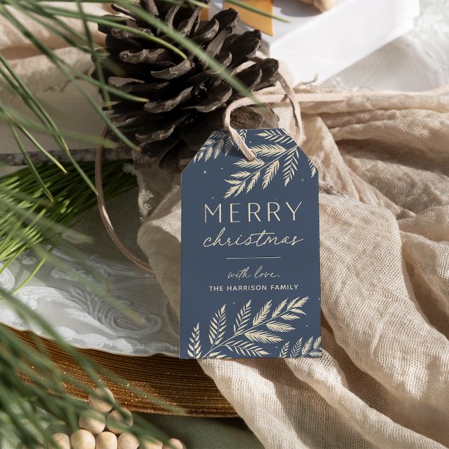 Etiqueta Para Presente Winter Laurel | Feliz Natal personalizado (Criador carregado)