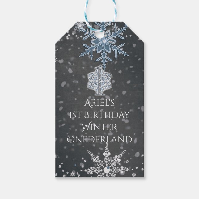 Etiqueta Para Presente Winter ONEderland Chalk Blue Grey Party (Frente)