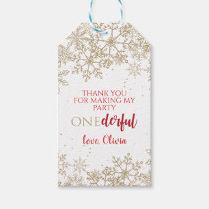 Etiqueta Para Presente Winter ONEderland Floco de Neve Dourado Aniversári