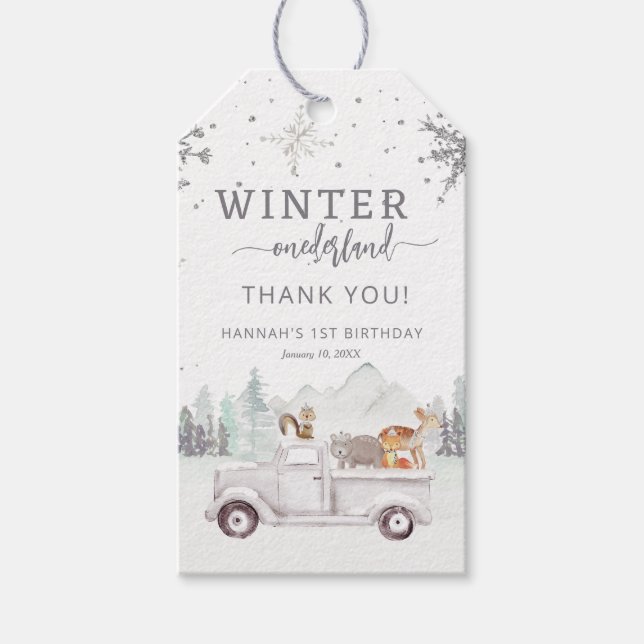 Etiqueta Para Presente Winter Onederland Primeiro Aniversário Obrigado Fa (Frente)