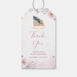 Etiqueta Para Presente Winter Pastel Pink Snowflake Sleigh Baby Shower