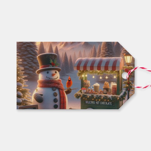 Etiqueta Para Presente Winter Wonderland Snowman's Hot Chocolate Cart (Frente (horizontal))