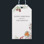Etiqueta Para Presente Winter Wreath Robin Mistletoe Pine Christmas<br><div class="desc">Etiqueta de presente de Natal com texto totalmente editável. Design apresenta uma coroa aquosa com robins vermelhos,  pinos,  conchas,  bagas de inverno e verde de inverno.</div>