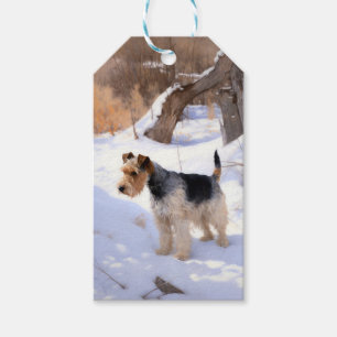 Etiqueta Para Presente Wire Fox Terrier Deixe Nevar Natal
