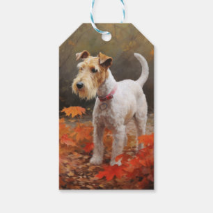 Etiqueta Para Presente Wirefox Terrier em Folhas Caídas de Outono Inspira