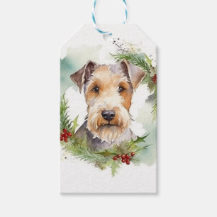Etiqueta Para Presente Wirefox Terrier Wreath de Natal Festivo Pup