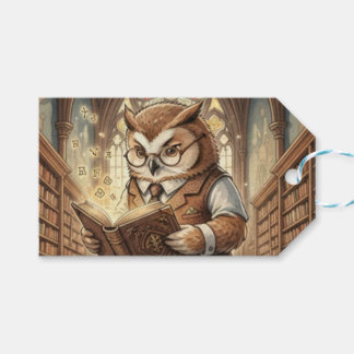 Etiqueta Para Presente Wise Owl Librarian Vintage Watercolor Gift Tag
