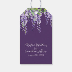 Etiqueta Para Presente Wisteria Romântica em Aquarela sobre Roxo Escuro