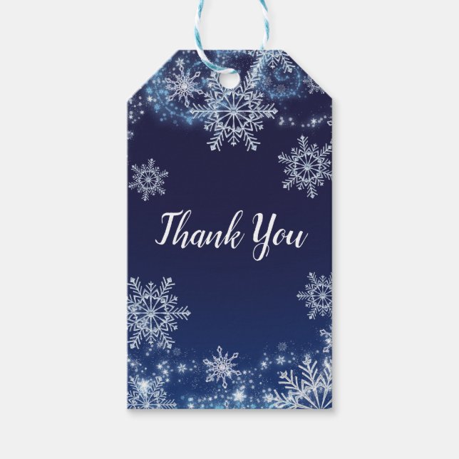 Etiqueta Para Presente Wonderland Blue & White Snowflakes Favor (Frente)