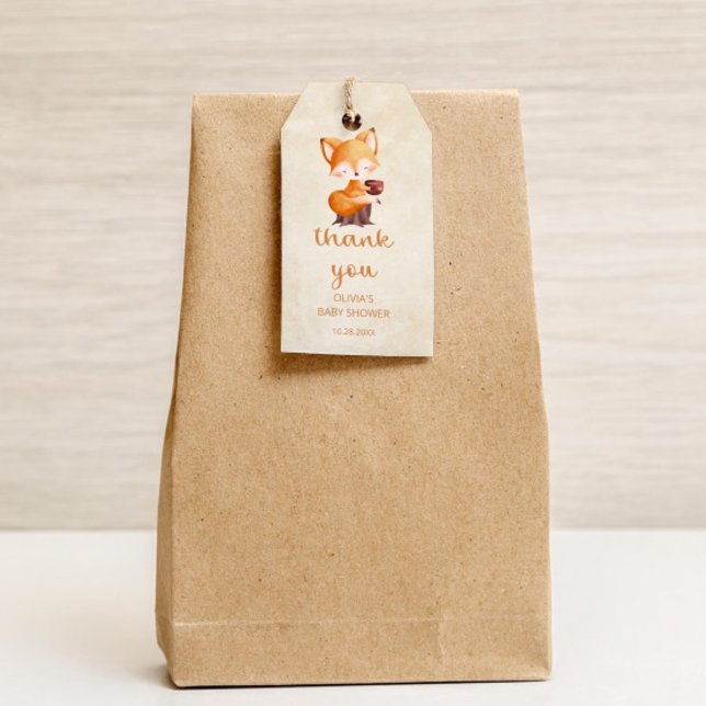 Etiqueta Para Presente Woodland Autumn Baby Fox Obrigado (Criador carregado)