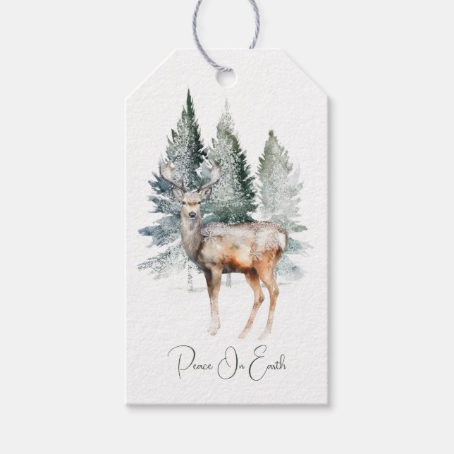 Etiqueta Para Presente Woodland Deer Christmas (Frente)