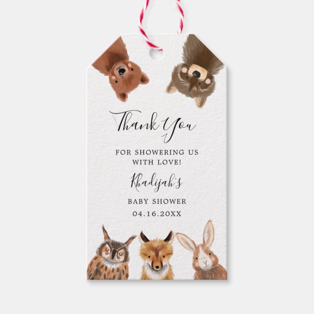 Etiqueta Para Presente Woodland Gênero Chá de fraldas neutro (Frente)