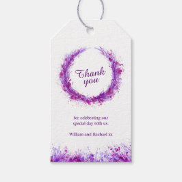 Etiqueta Para Presente Wreath watercolor art splat roxo obrigado você eti