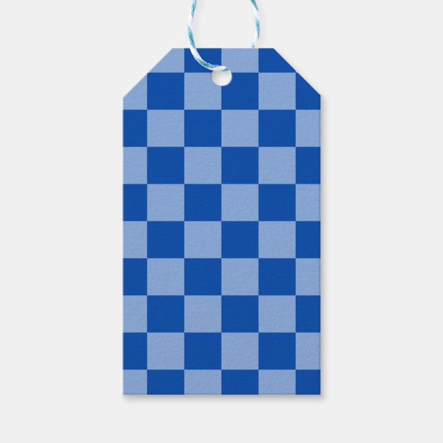 Etiqueta Para Presente Xadrez Azul Cobalto (Frente)