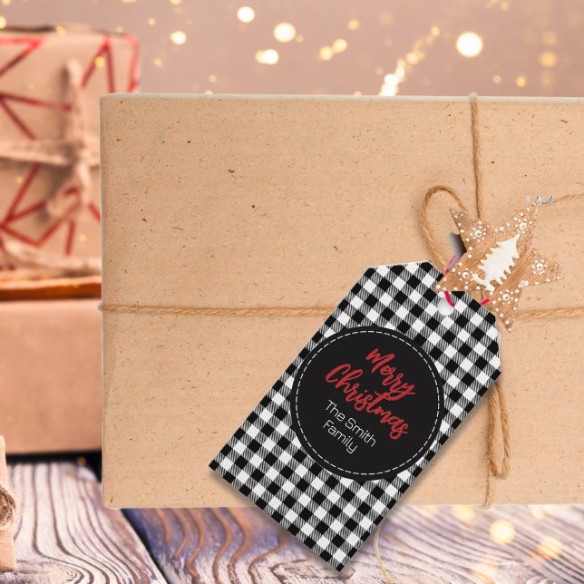 Etiqueta Para Presente Xadrez Branca Negra de Buffalo Tradicional (Criador carregado)