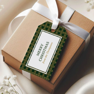 Etiqueta Para Presente Xadrez Clássico de Natal Verde e Amarelo Dourado