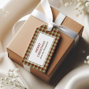 Etiqueta Para Presente Xadrez Clássico Vintage Natal Verde Vermelho Bege