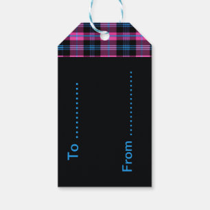 Etiqueta Para Presente Xadrez Cor-De-Rosa Moderna E Azul (Texto Preto/Azu