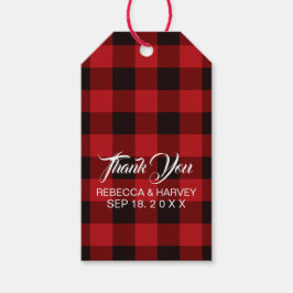 Etiqueta Para Presente xadrez de búfalo vermelha favorecimento do casamen