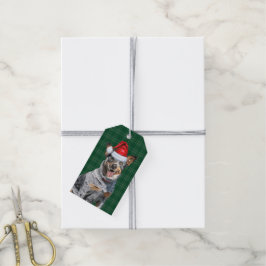 Etiqueta Para Presente Xadrez de Natal com um Cachorro Azul