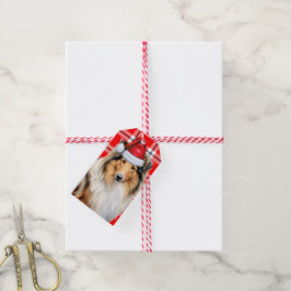 Etiqueta Para Presente Xadrez de Natal com um Cachorro Collie no Natal