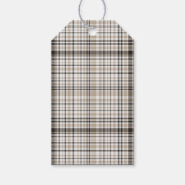 Etiqueta Para Presente Xadrez de Tartan Preto, Marrom e Branco
