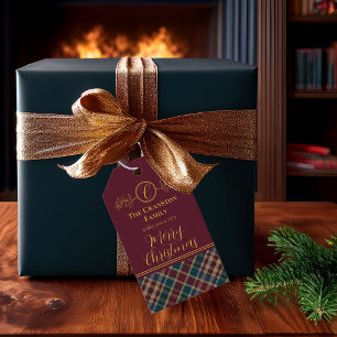 Etiqueta Para Presente Xadrez Dourada Elegante de Monograma - Sabre Azul 