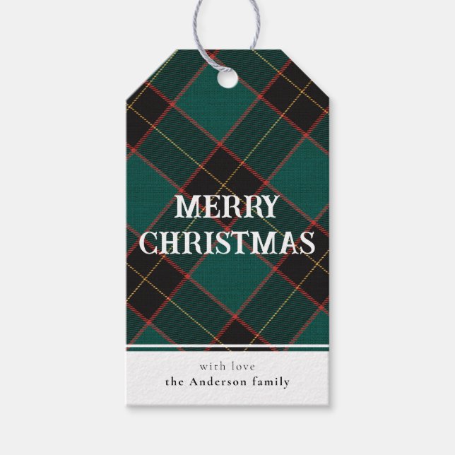 Etiqueta Para Presente Xadrez Verde Mínimo de Buffalo Feliz Natal (Frente)