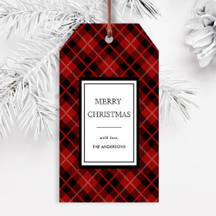 Etiqueta Para Presente Xadrez vermelha & preta do feriado do Natal