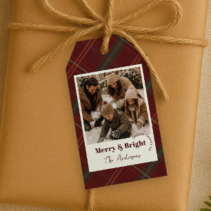Etiqueta Para Presente Xadrez Vermelho Atemporal Foto Natal Alegre & Bril