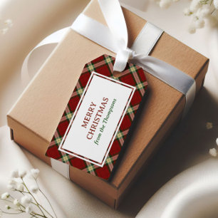 Etiqueta Para Presente Xadrez Vermelho e Verde Natal Clássico