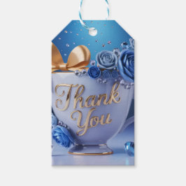 Etiqueta Para Presente Xícara de Chá Blue Rose Obrigado