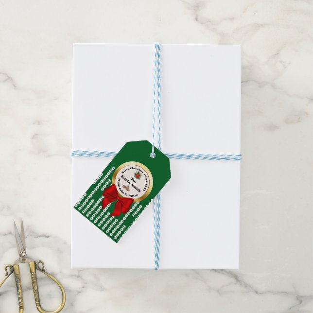 Etiqueta Para Presente XMAS GIFT BAG green & red numbers editable (Com cordão)