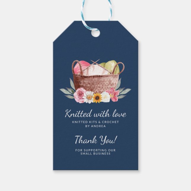 Etiqueta Para Presente Yarn Crochet feito à mão, amado, obrigado (Frente)