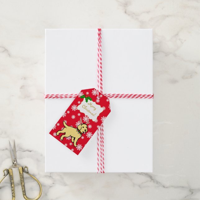 Etiqueta Para Presente Yellow Labrador Christmas Antlers (Com cordão)