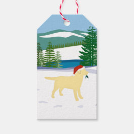 Etiqueta Para Presente Yellow Labrador Christmas Evergreen Santa Hat