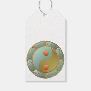 Etiqueta Para Presente Yin Yang Medallion Dourada Turquoise
