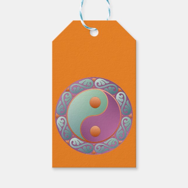 Etiqueta Para Presente Yin Yang Medallion Violet Turquoise (Frente)
