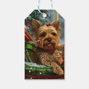 Etiqueta Para Presente Yorkshire Terrier Dog Natal Festivo
