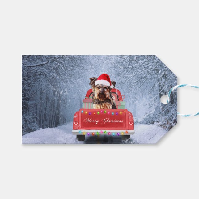 Etiqueta Para Presente Yorkshire Terrier Dog Snow no Natal (Frente (horizontal))
