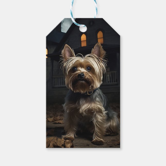 Etiqueta Para Presente Yorkshire Terrier Halloween Scary (Frente)