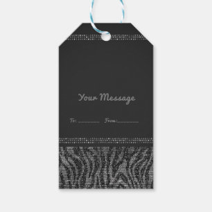 Etiqueta Para Presente Zebra Brilho Prata Preto Glam Chic Festa Favor