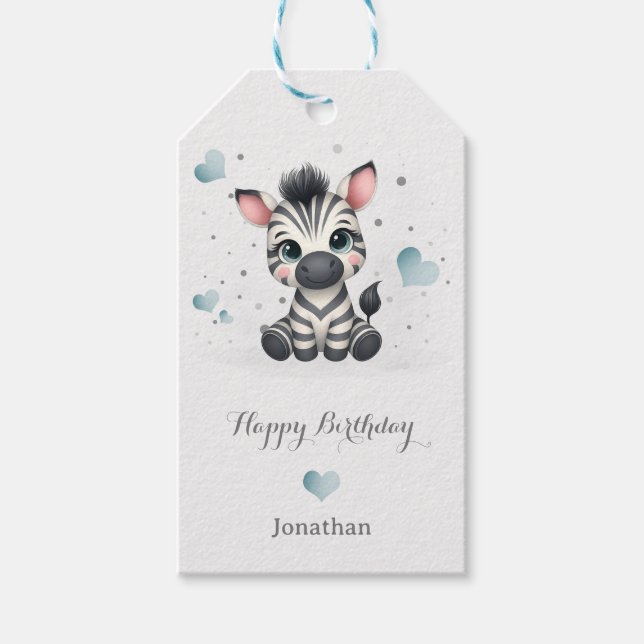 Etiqueta Para Presente Zebra de desenho animado simples e fofo (Frente)