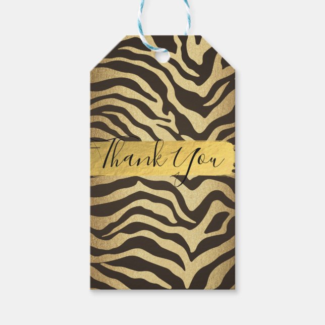 Etiqueta Para Presente Zebra Skin Animal Print Dourado Favor (Frente)
