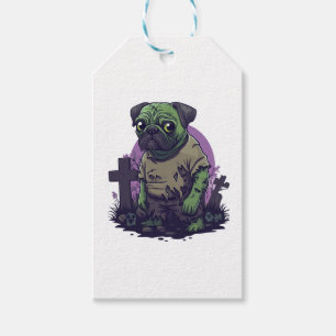 Etiqueta Para Presente Zombie Pug � Cão Dia de as Bruxas engraçado Morto