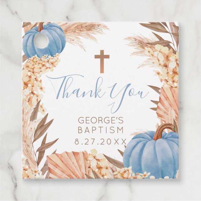 Etiqueta para recuerdos Boho Pampas Calabaza Azul (Frente)