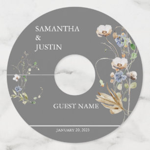 Etiqueta Para Taça De Vinho Aquarela De Casamento Quimológico Com Flor Selvage