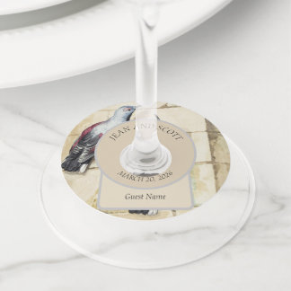 Etiqueta Para Taça De Vinho Arte em Aquarela de Pássaro Vermelho e Cinza Antig