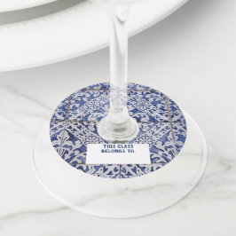 Etiqueta Para Taça De Vinho Azulejos Portugueses - Azulejo Azul e Branco Flora