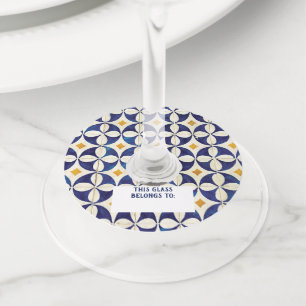 Etiqueta Para Taça De Vinho Azulejos Portugueses - Design de Padrão Azulejo
